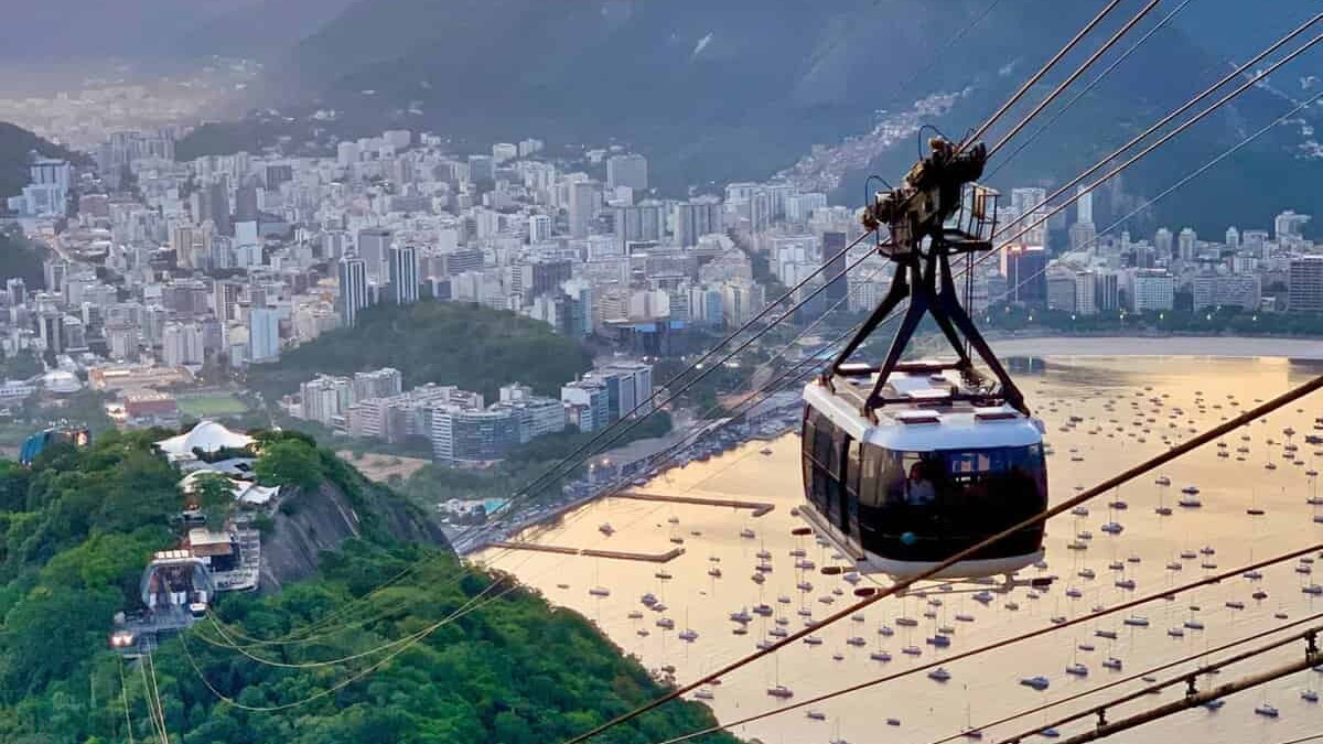The cable cars running up the city in Rio de Janeiro