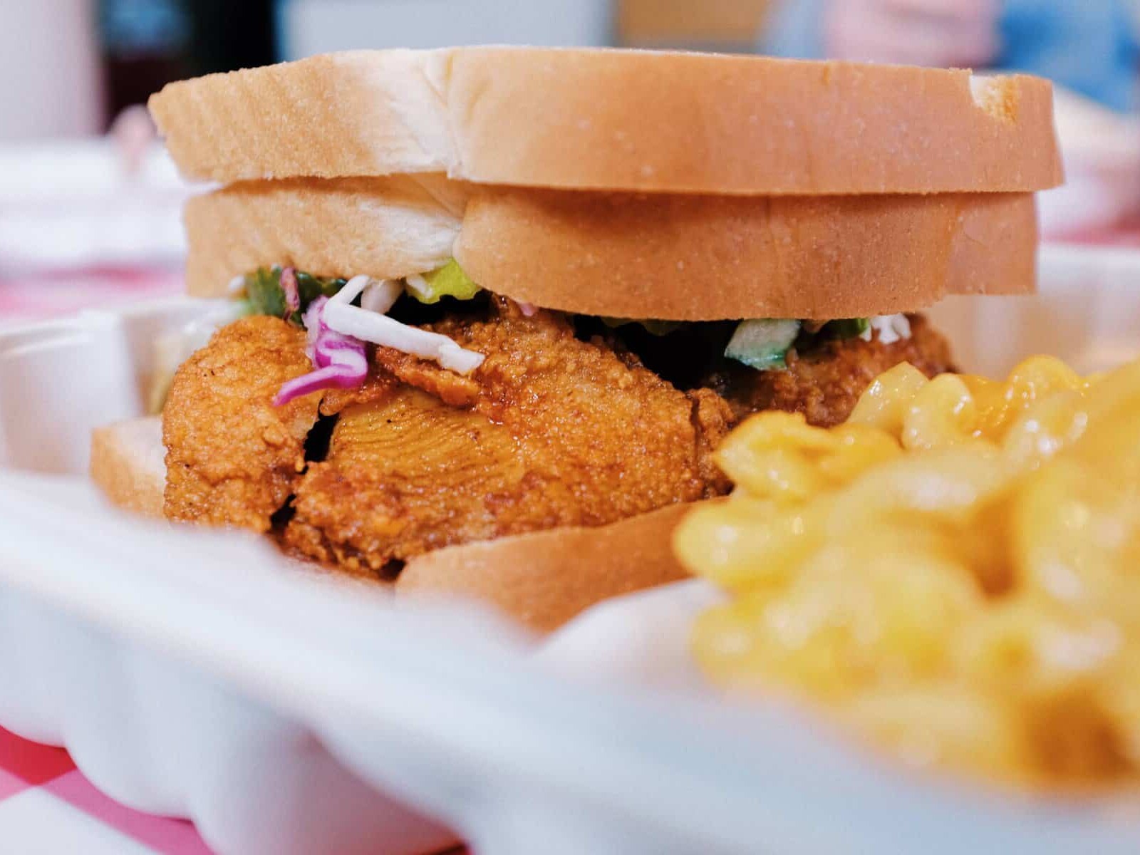 A sandwich from Nashville's Famous Hattie B's Chicken restaurant