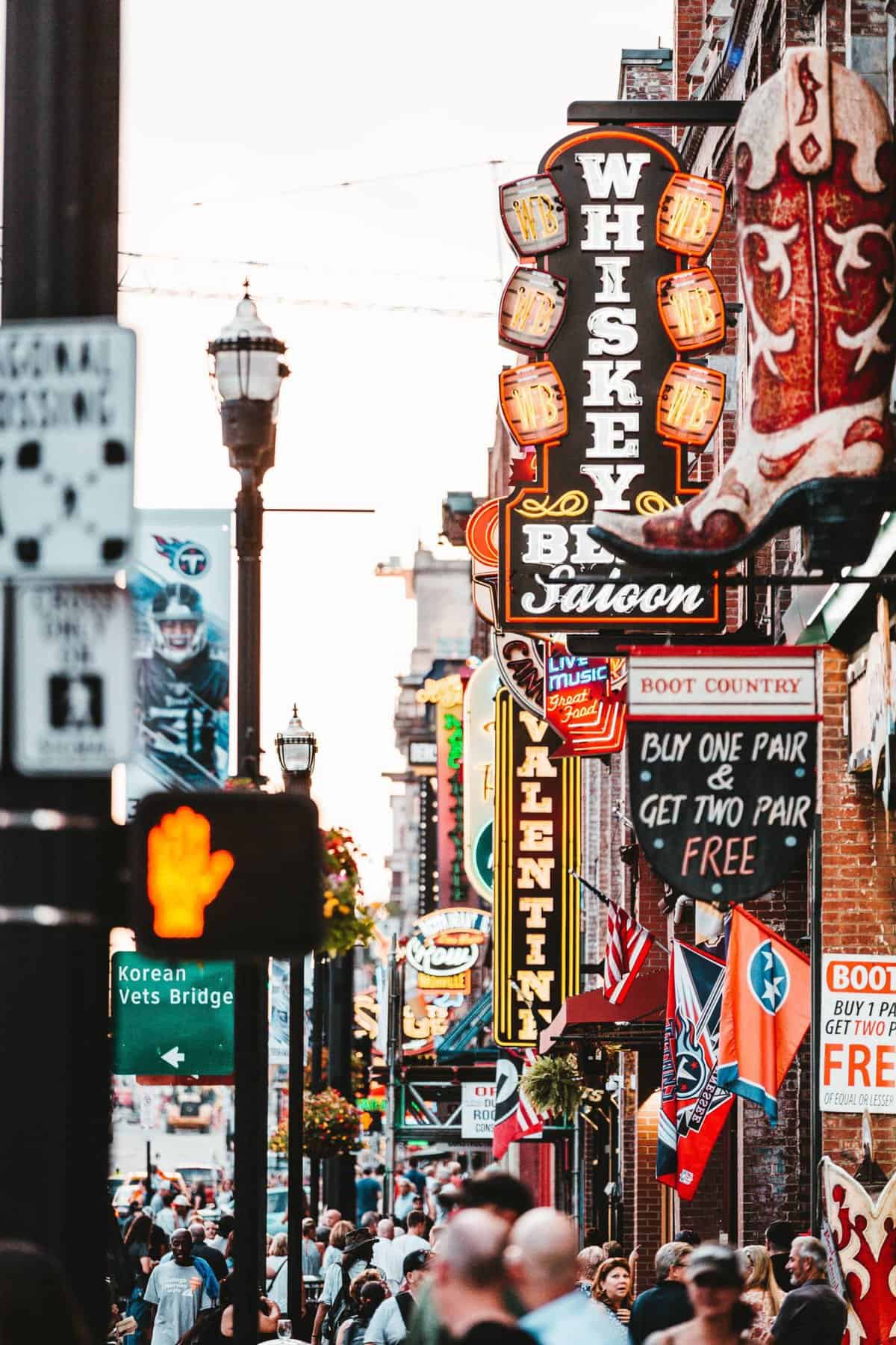 A shot of the entertainment and bars in Nashville's iconic Broadway