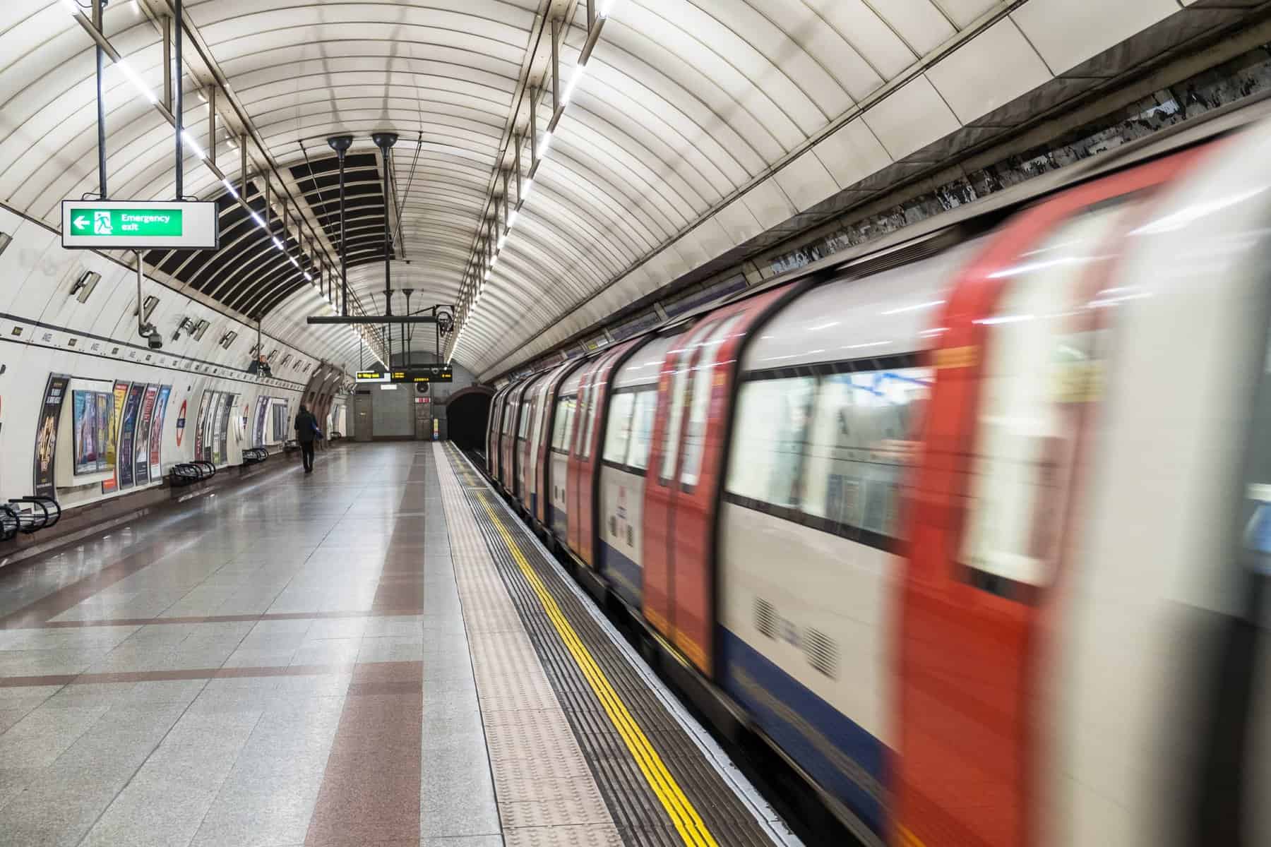 A motion photo of London's tube departing a station