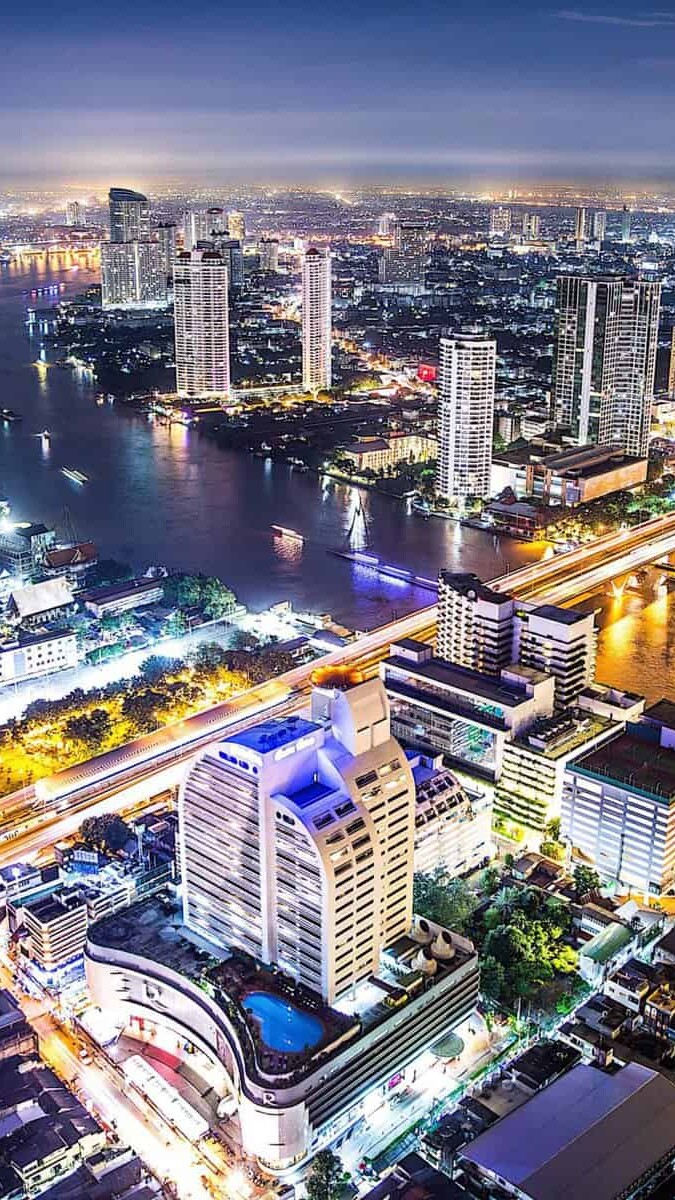 An awesome night shot of the Chao Phraya River in Bangkok