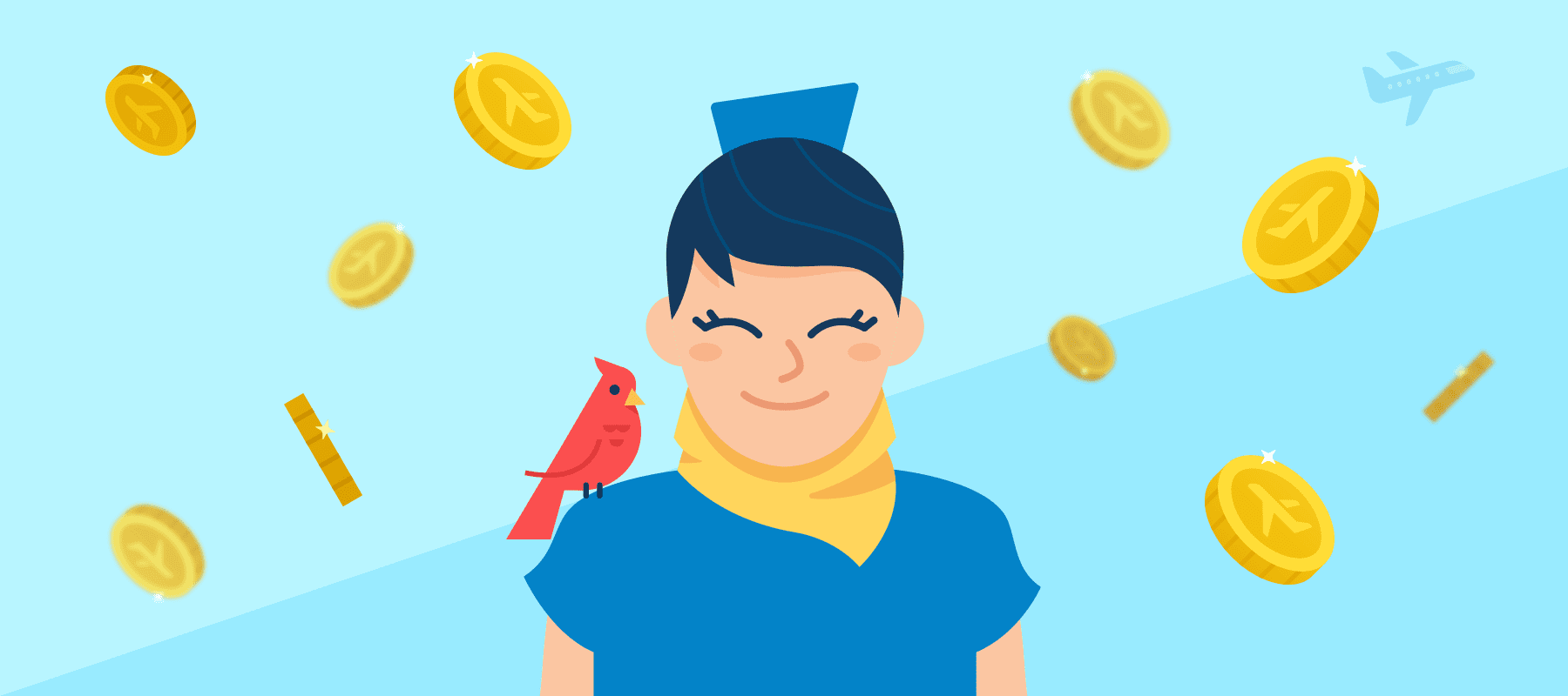 Flight attendant with coins illustration free